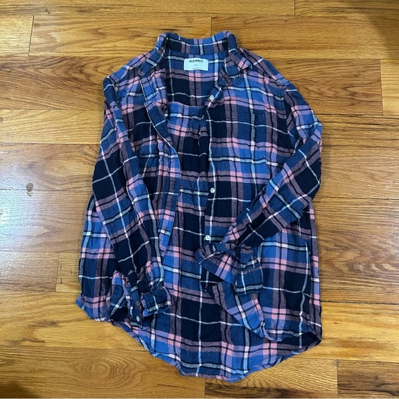 Old Navy Other - Old Navy girls XL 14 Blue and Pink Plaid Button-Up Shirt cotton soft LIKE NEW